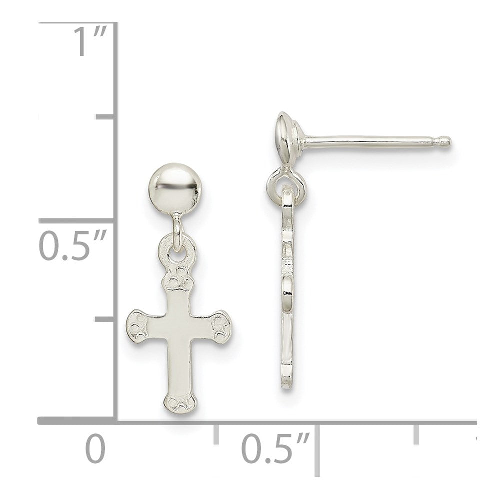 QE8815 Sterling Silver Polished Budded Cross Post Dangle Earrings