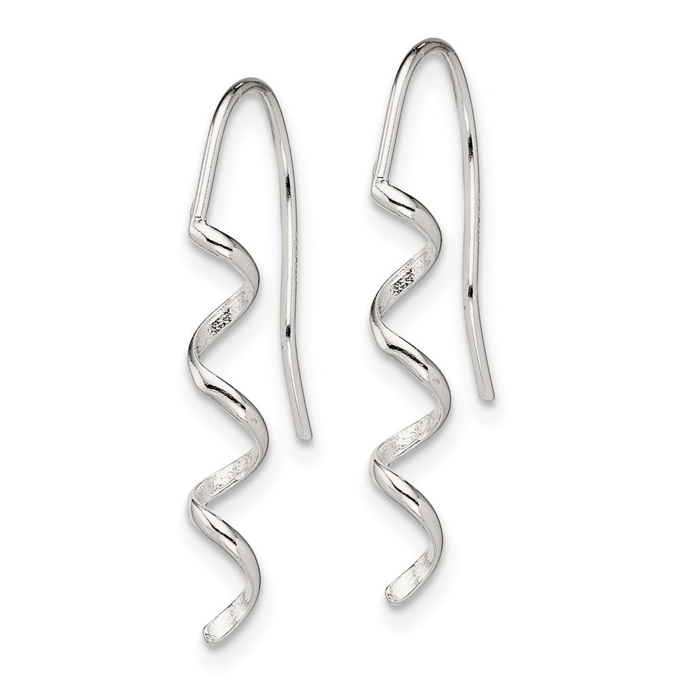 QE8821 Sterling Silver Polished & Textured Spiral Dangle Earrings