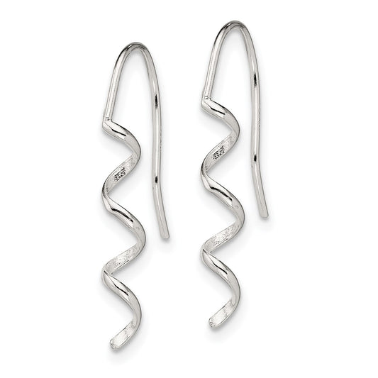 QE8821 Sterling Silver Polished & Textured Spiral Dangle Earrings