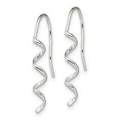 QE8821 Sterling Silver Polished & Textured Spiral Dangle Earrings