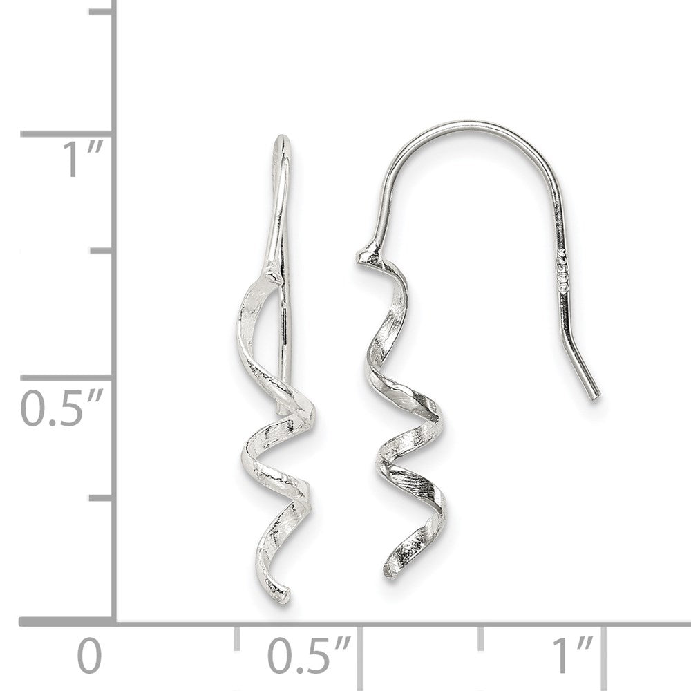 QE8821 Sterling Silver Polished & Textured Spiral Dangle Earrings