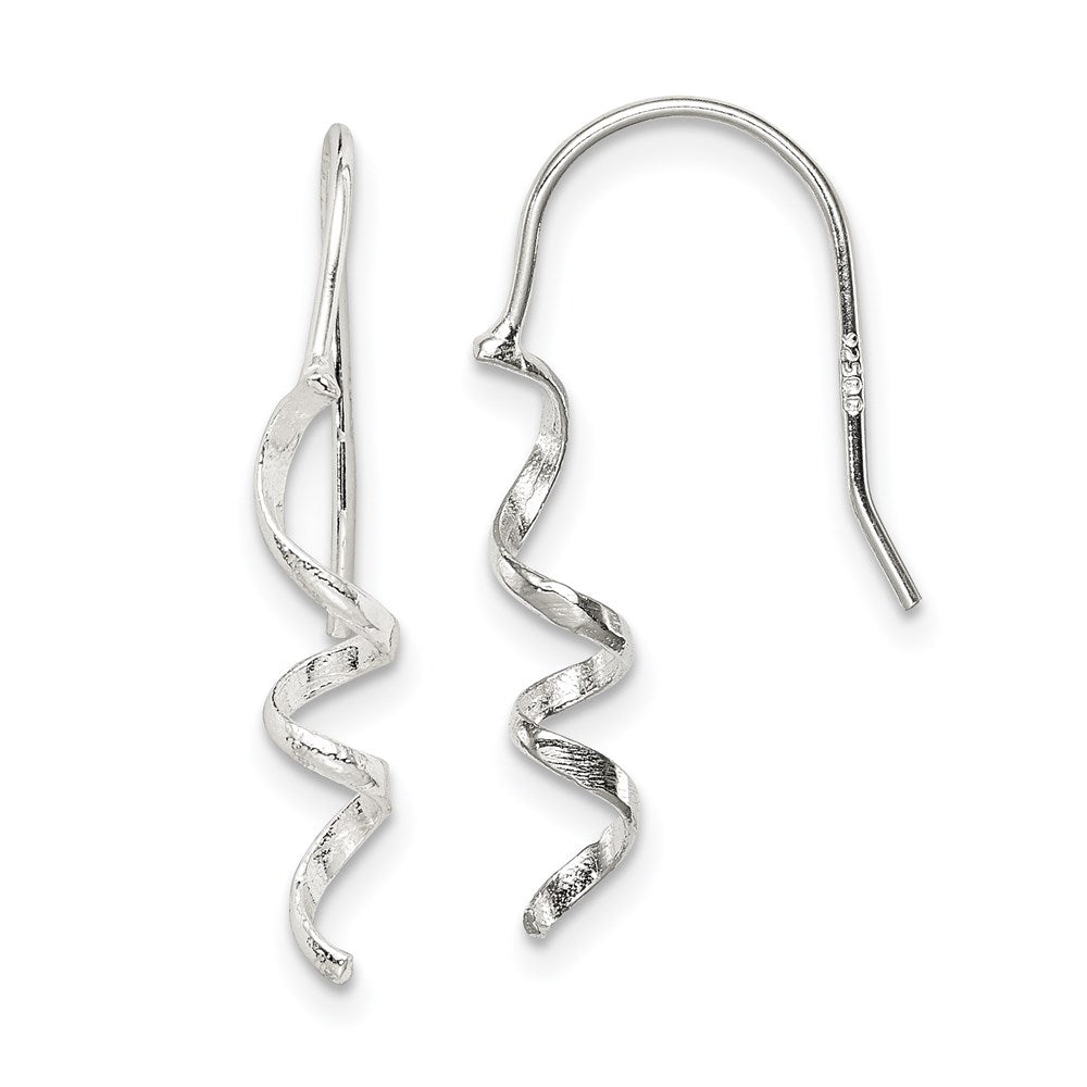 QE8821 Sterling Silver Polished & Textured Spiral Dangle Earrings