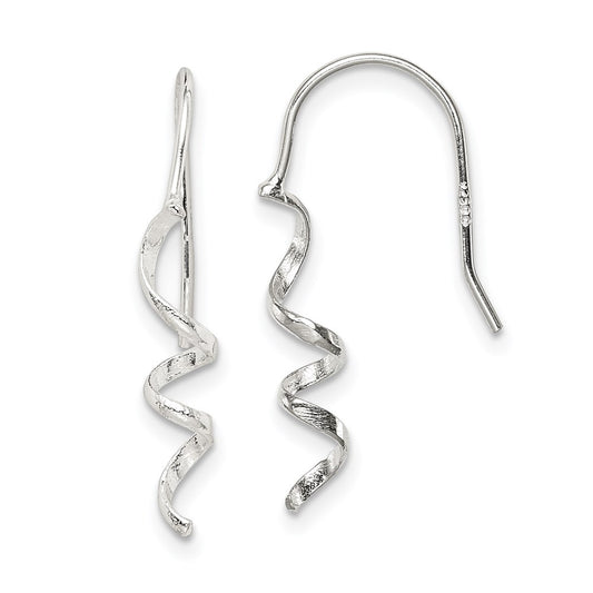 QE8821 Sterling Silver Polished & Textured Spiral Dangle Earrings
