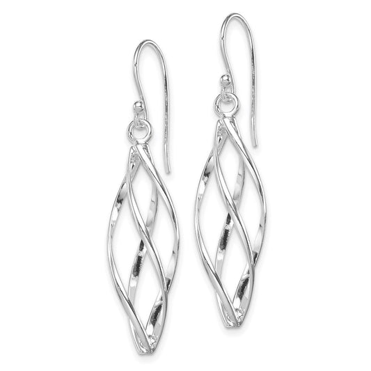 QE8823 Sterling Silver Rhodium-plated Polished Long Twisted Dangle Earrings