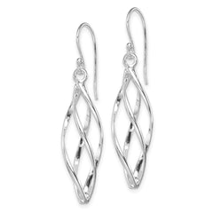 QE8823 Sterling Silver Rhodium-plated Polished Long Twisted Dangle Earrings