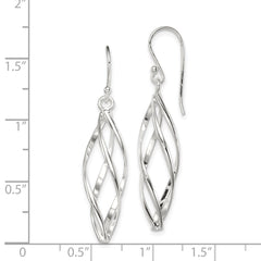 QE8823 Sterling Silver Rhodium-plated Polished Long Twisted Dangle Earrings