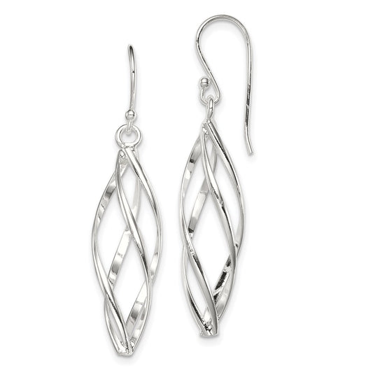 QE8823 Sterling Silver Rhodium-plated Polished Long Twisted Dangle Earrings