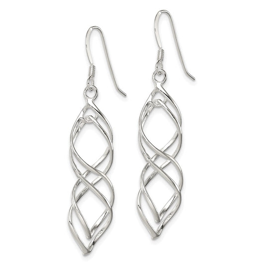 QE8824 Sterling Silver Polished & Twisted Intertwined Dangle Earrings