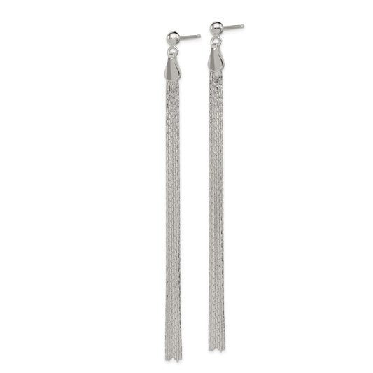 QE8831 Sterling Silver Polished Fancy Long Linear Post Dangle Earrings