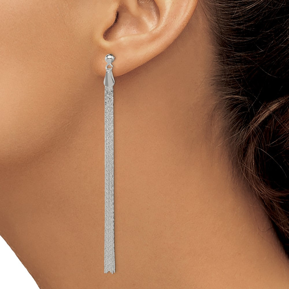 QE8831 Sterling Silver Polished Fancy Long Linear Post Dangle Earrings