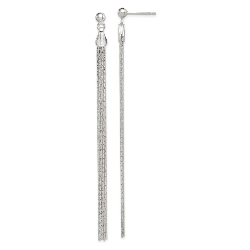 QE8831 Sterling Silver Polished Fancy Long Linear Post Dangle Earrings