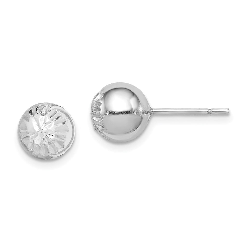 QE8836 Sterling Silver Rhod-plated Diamond Cut 8mm Ball Post Earrings