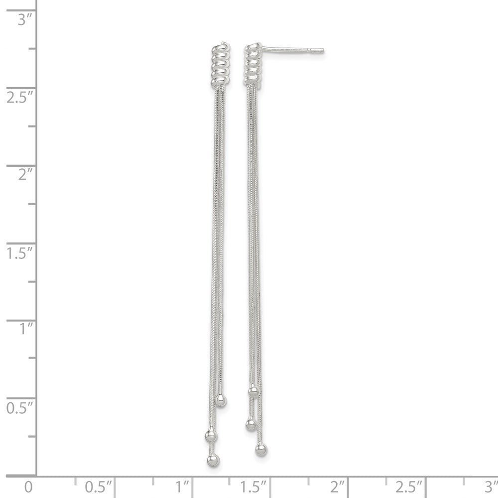 QE8854 Sterling Silver Polished 3-Strand Chain & Beaded End Post Dangle Earrings