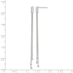 QE8854 Sterling Silver Polished 3-Strand Chain & Beaded End Post Dangle Earrings