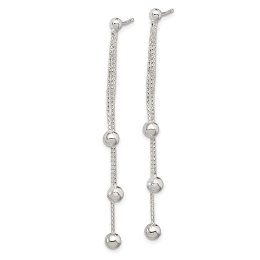 QE8856 Sterling Silver Polished 3-Strand Beaded Post Dangle Earrings