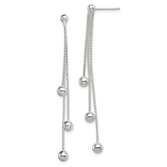 QE8856 Sterling Silver Polished 3-Strand Beaded Post Dangle Earrings