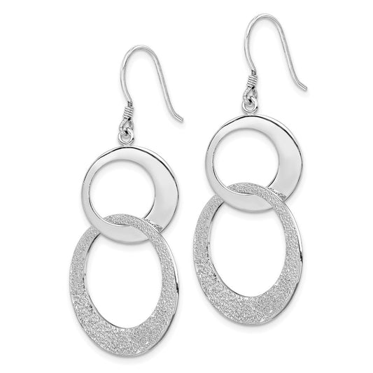 QE8869 Sterling Silver RH-plated Polished & Textured Interlocking Circle Dangle Ea
