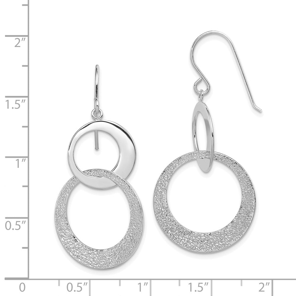QE8869 Sterling Silver RH-plated Polished & Textured Interlocking Circle Dangle Ea