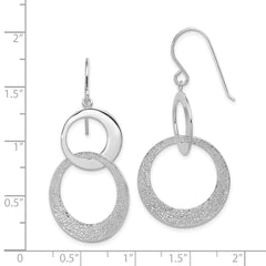 QE8869 Sterling Silver RH-plated Polished & Textured Interlocking Circle Dangle Ea
