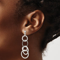 QE8871 Sterling Silver Polished and Hammered Circles Post Dangle Earrings