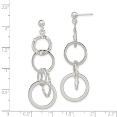 QE8871 Sterling Silver Polished and Hammered Circles Post Dangle Earrings