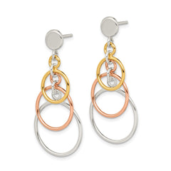 QE8876 Sterling Silver & Flash Yellow & Rose Gold-plated Circle Post Dangle Earrin