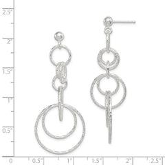 QE8887 Sterling Silver Polished & Textured Circle Links Post Dangle Earrings