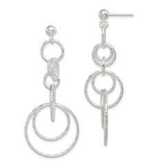QE8887 Sterling Silver Polished & Textured Circle Links Post Dangle Earrings