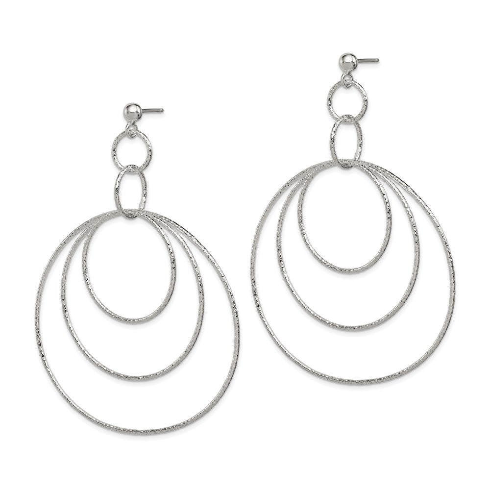 QE8888 Sterling Silver Polished & Textured Large Circles Post Dangle Earrings