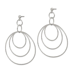 QE8888 Sterling Silver Polished & Textured Large Circles Post Dangle Earrings