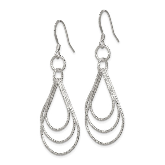 QE8890 Sterling Silver Textured Teardrops Dangle Earrings
