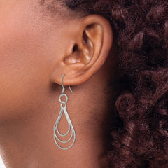 QE8890 Sterling Silver Textured Teardrops Dangle Earrings