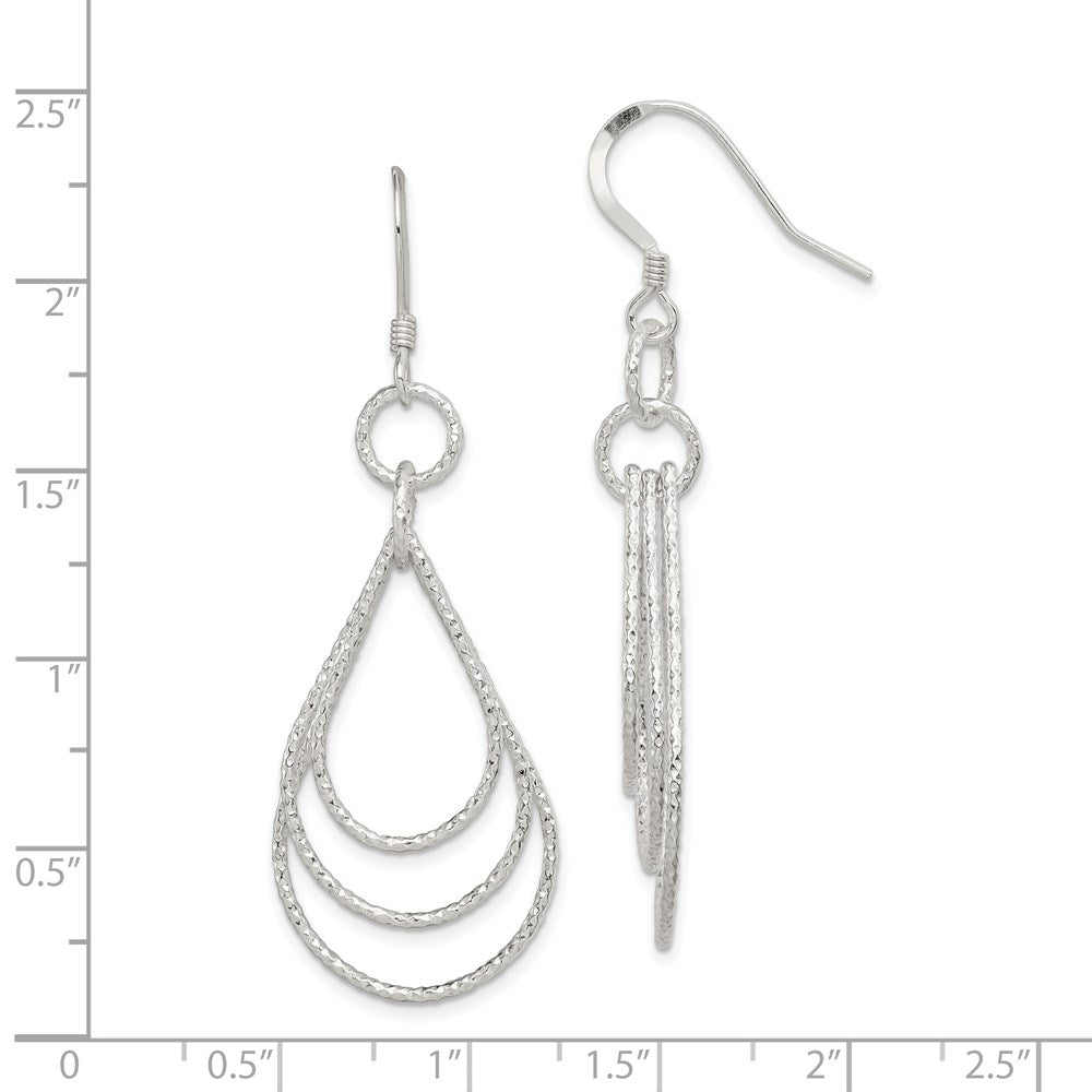 QE8890 Sterling Silver Textured Teardrops Dangle Earrings