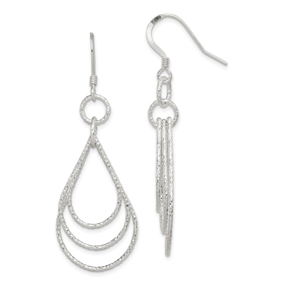 QE8890 Sterling Silver Textured Teardrops Dangle Earrings