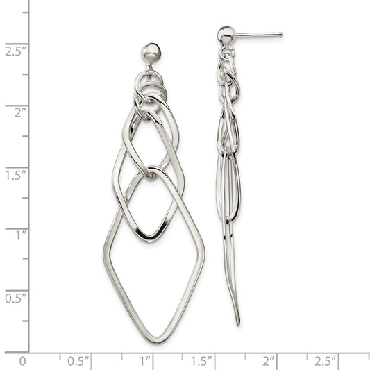 QE8897 Sterling Silver Polished Geometric Post Dangle Earrings