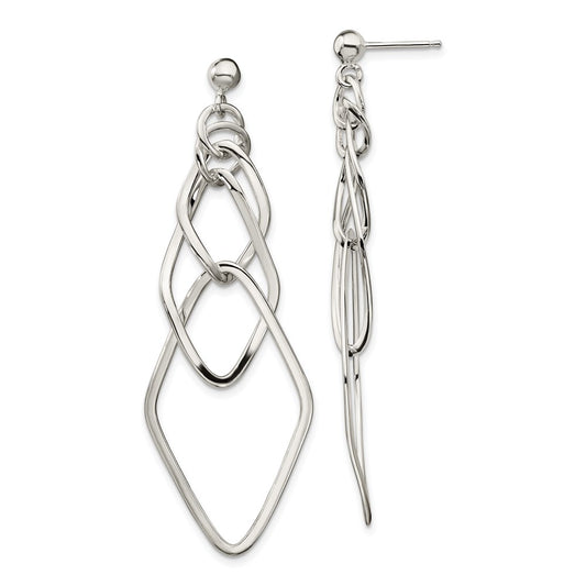QE8897 Sterling Silver Polished Geometric Post Dangle Earrings