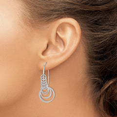 QE8899 Sterling Silver Rhodium-plated D/C Graduated Circle Dangle Hoop Earrings