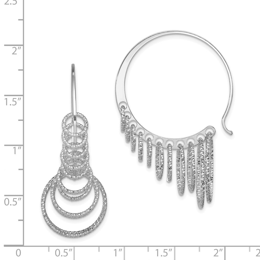 QE8899 Sterling Silver Rhodium-plated D/C Graduated Circle Dangle Hoop Earrings