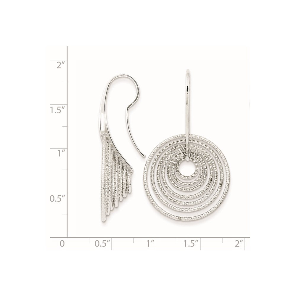 QE8900 Sterling Silver Rhodium-plated D/C Concentric Circles Dangle Earrings