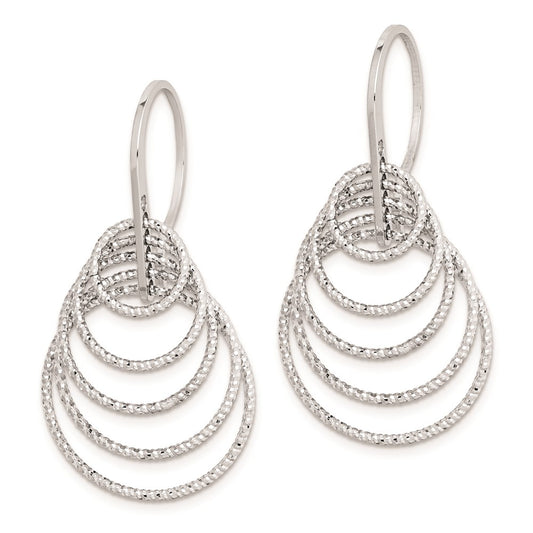QE8901 Sterling Silver Rhodium-plated D/C Graduated Circles Dangle Earrings