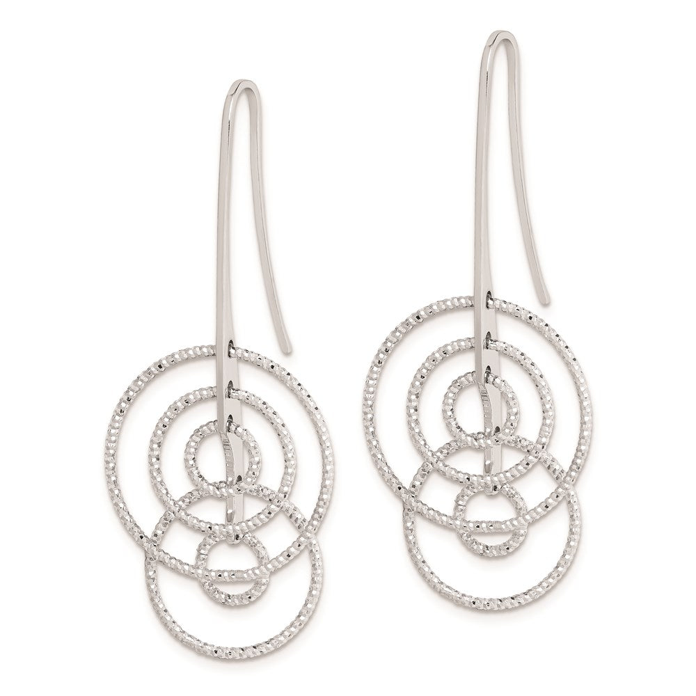 QE8904 Sterling Silver Rhodium Plated D/C Circles Dangle Earrings