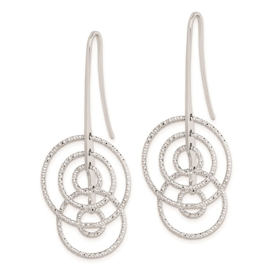 QE8904 Sterling Silver Rhodium Plated D/C Circles Dangle Earrings