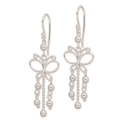 QE8912 Sterling Silver Rhodium-plated Beaded Butterfly Dangle Earrings