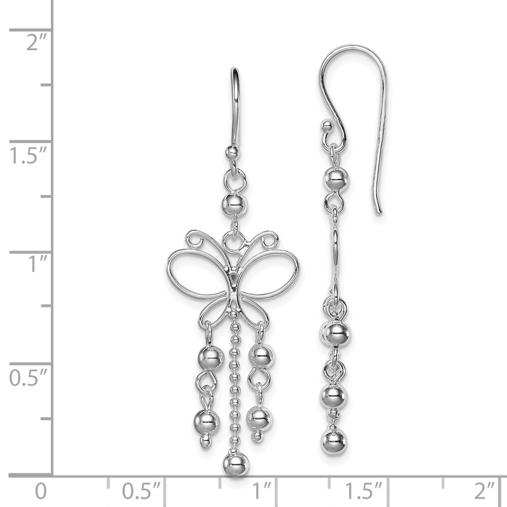 QE8912 Sterling Silver Rhodium-plated Beaded Butterfly Dangle Earrings