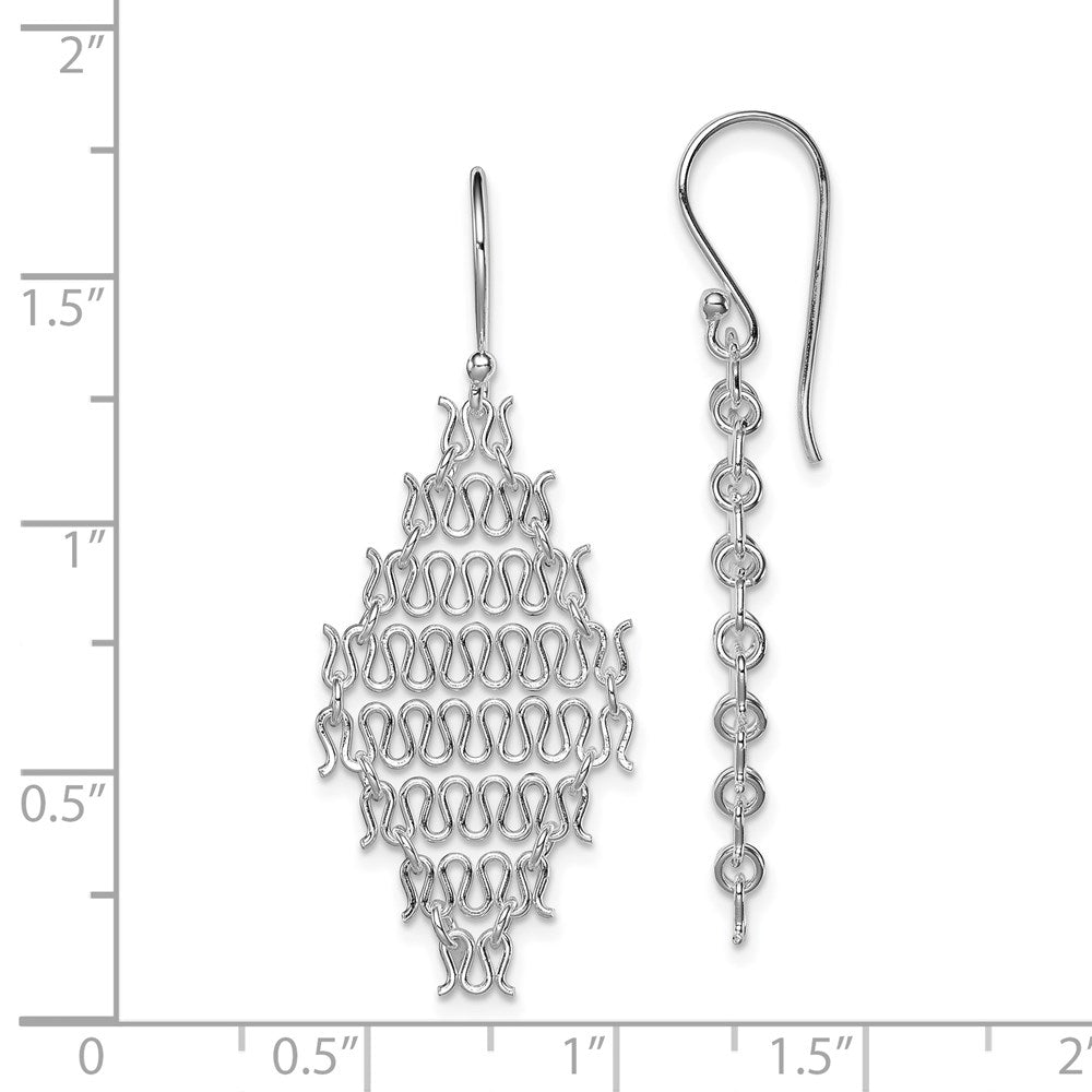QE8913 Sterling Silver Rhodium-plated Polished Chain Link Dangle Earrings