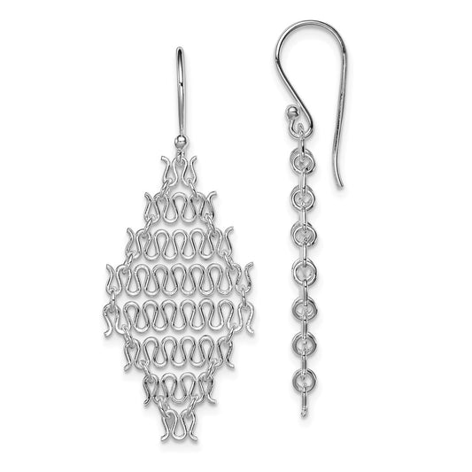 QE8913 Sterling Silver Rhodium-plated Polished Chain Link Dangle Earrings