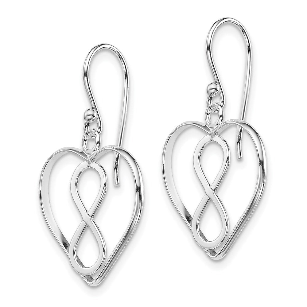 QE8915 Sterling Silver Rhodium-plated Polished Infinity Open Heart Dangle Earrings