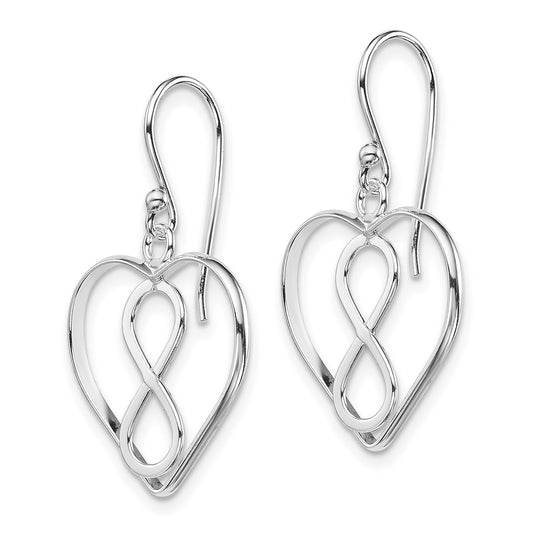 QE8915 Sterling Silver Rhodium-plated Polished Infinity Open Heart Dangle Earrings