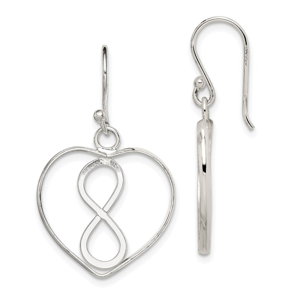 QE8915 Sterling Silver Rhodium-plated Polished Infinity Open Heart Dangle Earrings