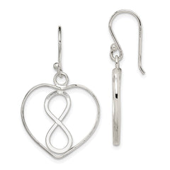 QE8915 Sterling Silver Rhodium-plated Polished Infinity Open Heart Dangle Earrings